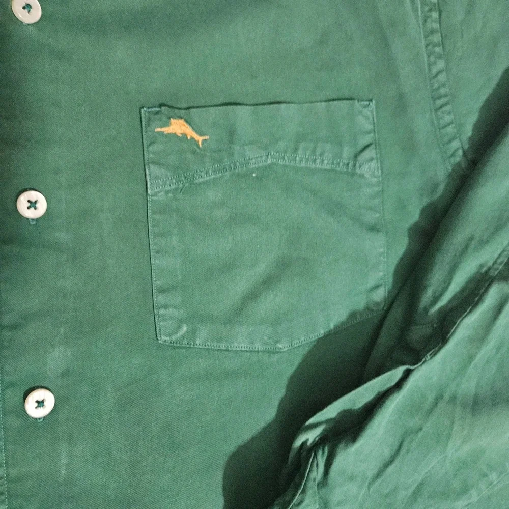 Tommy Bahama Mens Small Green Cotton Silk Blend Long Sleeve Button Down Shirt